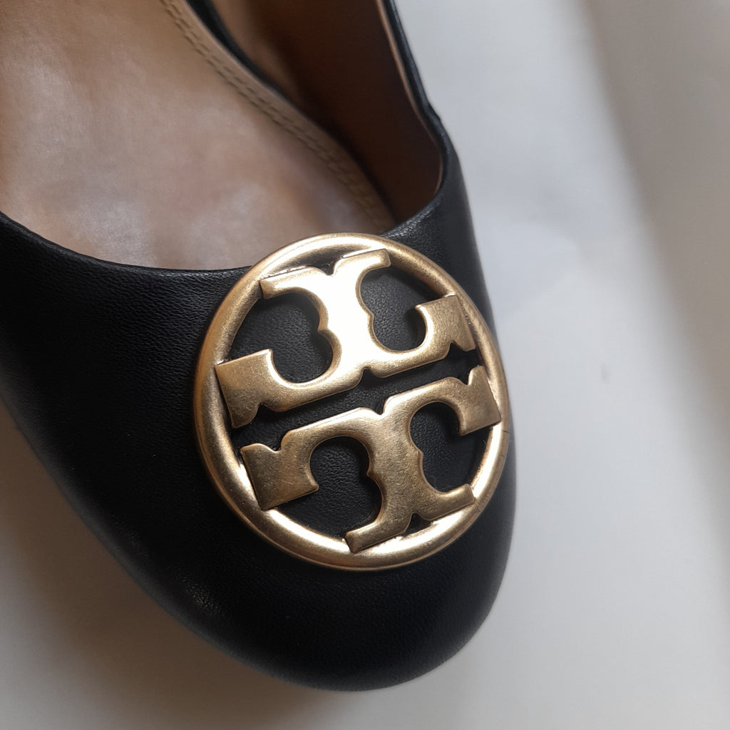 Tory Burch Black Leather 'Benton' Wedges | Pre Loved |