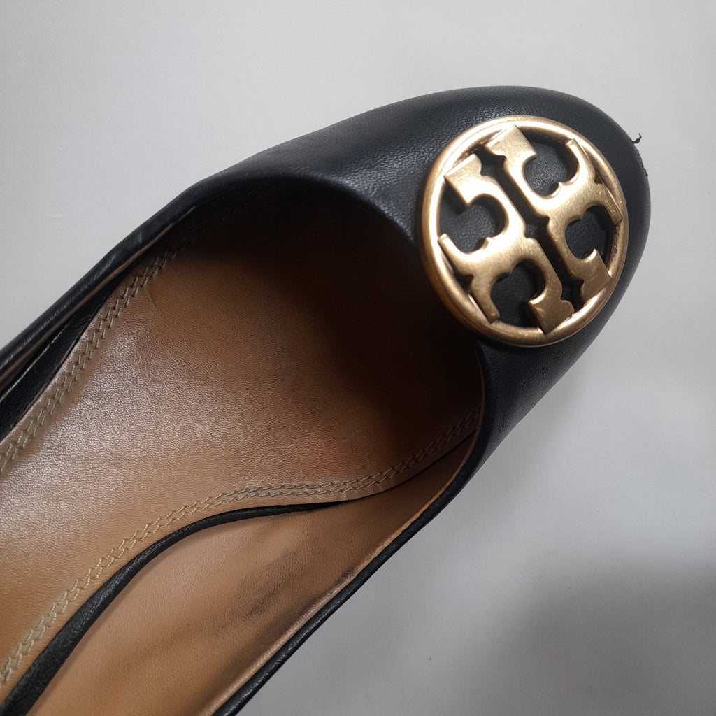 Tory Burch Black Leather 'Benton' Wedges | Pre Loved |