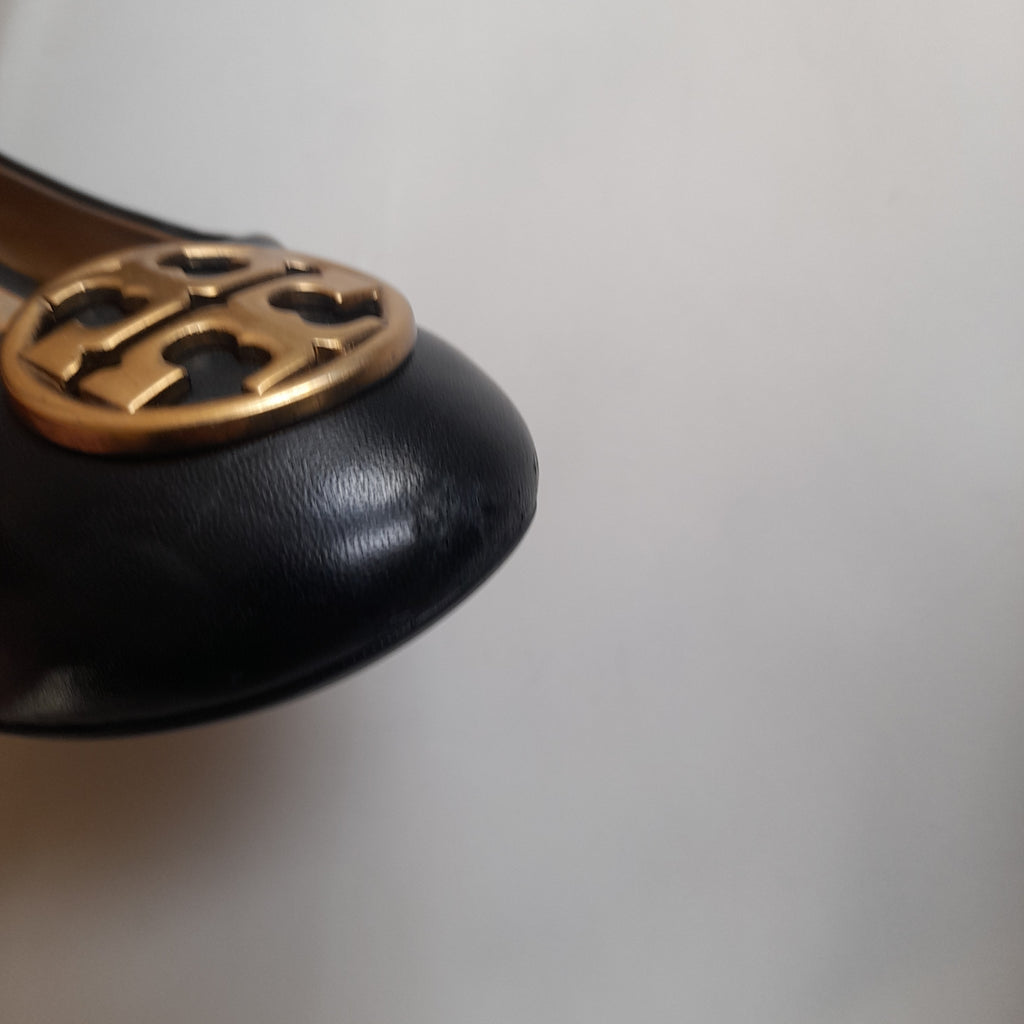 Tory Burch Black Leather 'Benton' Wedges | Pre Loved |