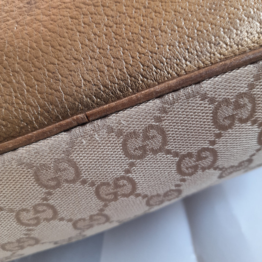 Gucci Beige Monogram and Gold Leather Tote Bag | Pre Loved |