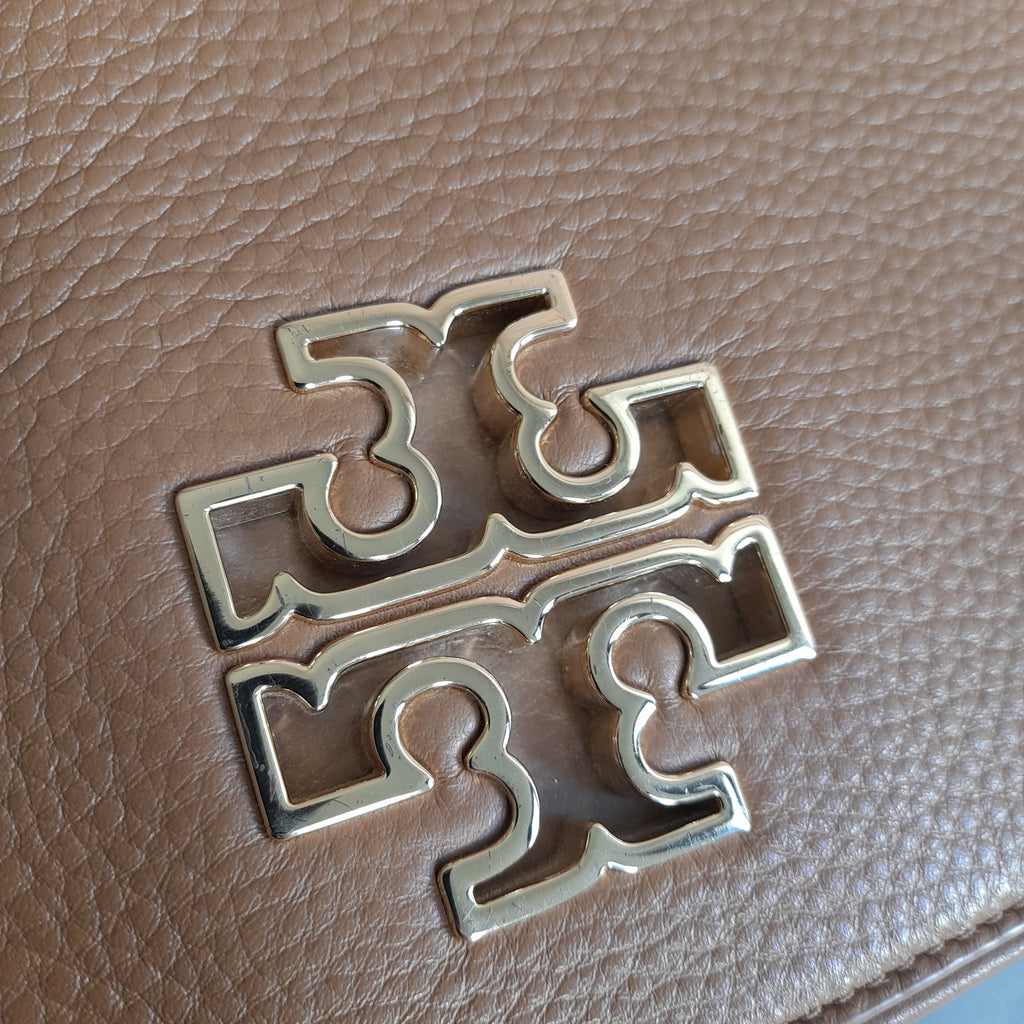 Tory Burch Brown Leather 'Britten' Convertible Clutch | Gently Used |