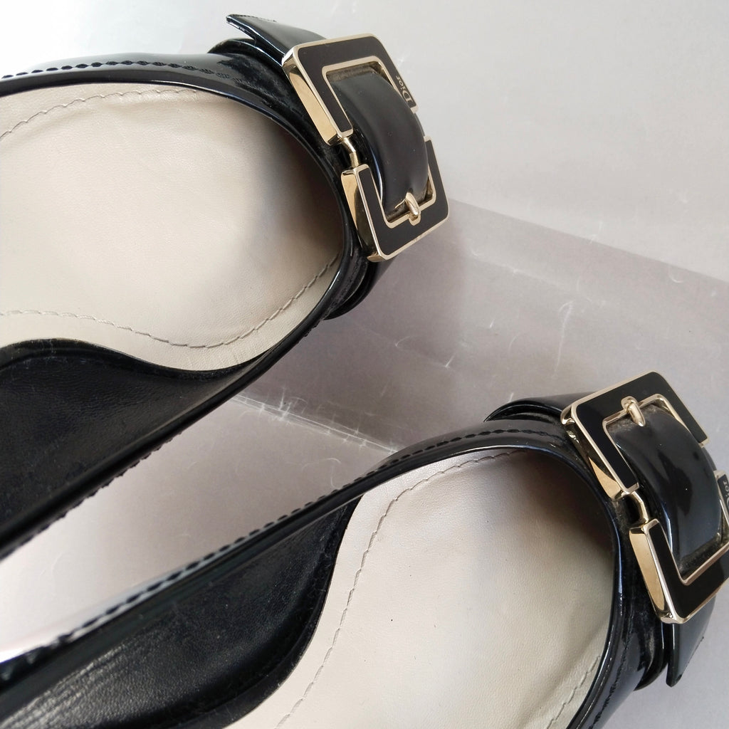 Dior Black Patent Leather Buckle Block Heels | Pre Loved |