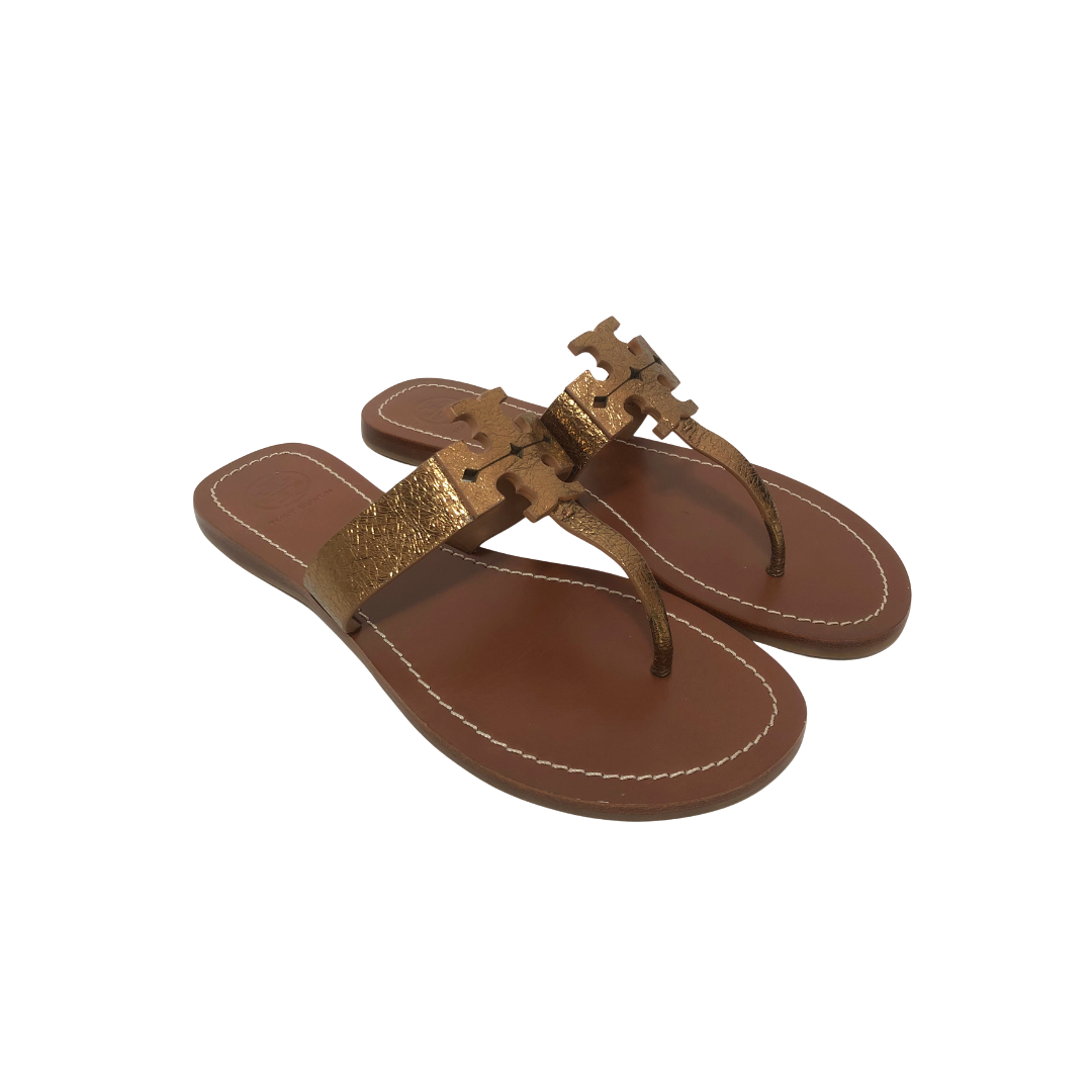 Tory Burch Bronze Moore Logo Sandals Gently Used Secret Stash