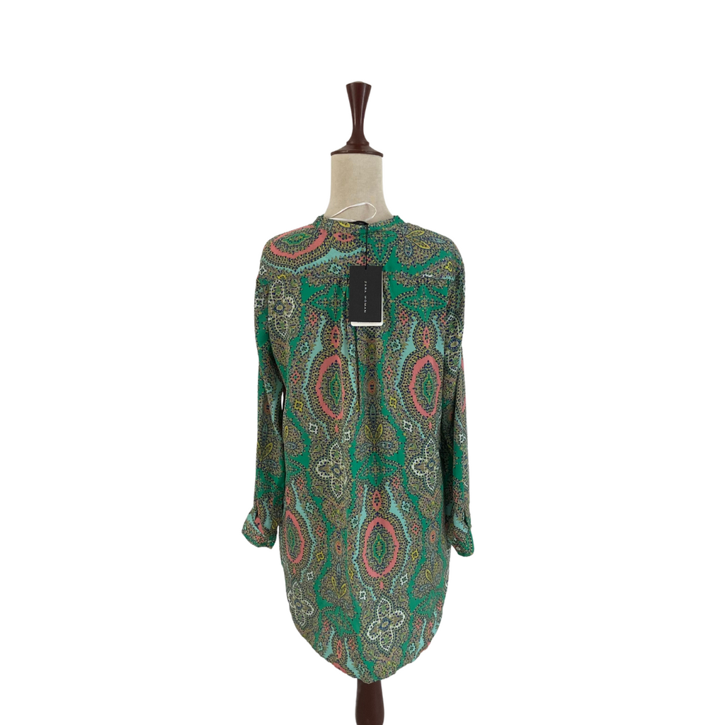 ZARA Green Mosaic Printed Satin Tunic | Brand New |