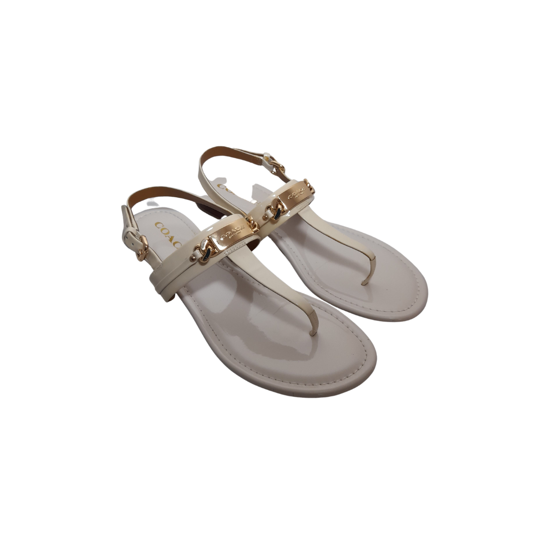 Coach Off white Patent Leather Caterine Thong Sandals Gently