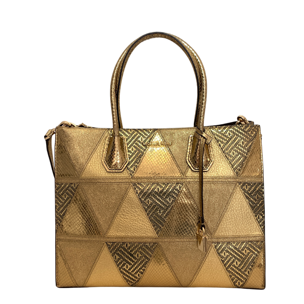 Michael Kors Gold Patchwork 'Mercer' Leather Satchel | Gently Used |