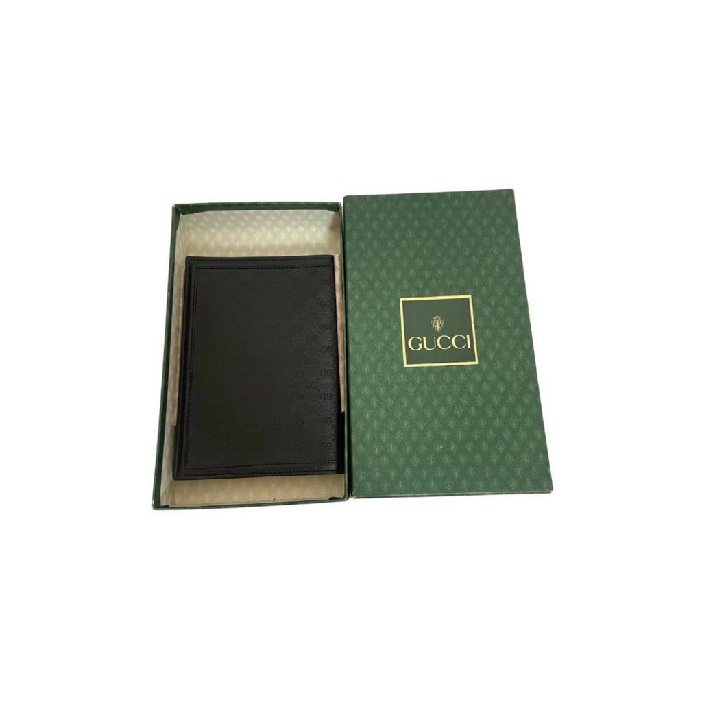 Gucci Black Canvas Monogram Passport Holder | Like New |