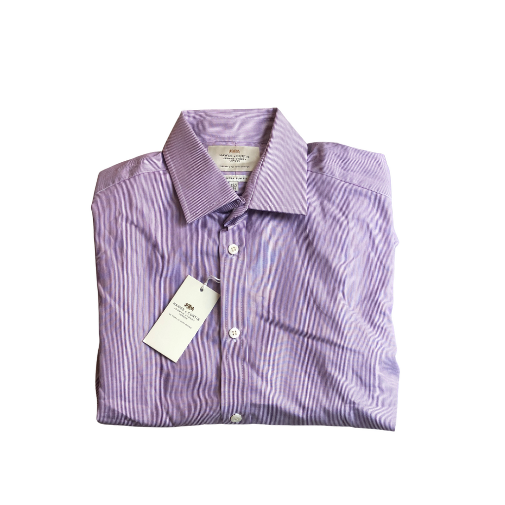 Hawes & Curtis Purple Striped Slim Fit Collared Shirt | Brand New |