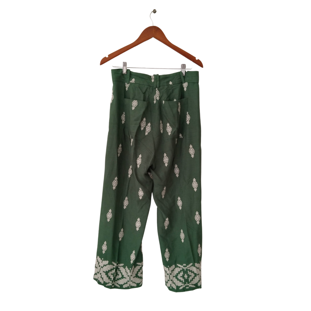 ZARA Green and White Embroidered Pants | Gently Used |