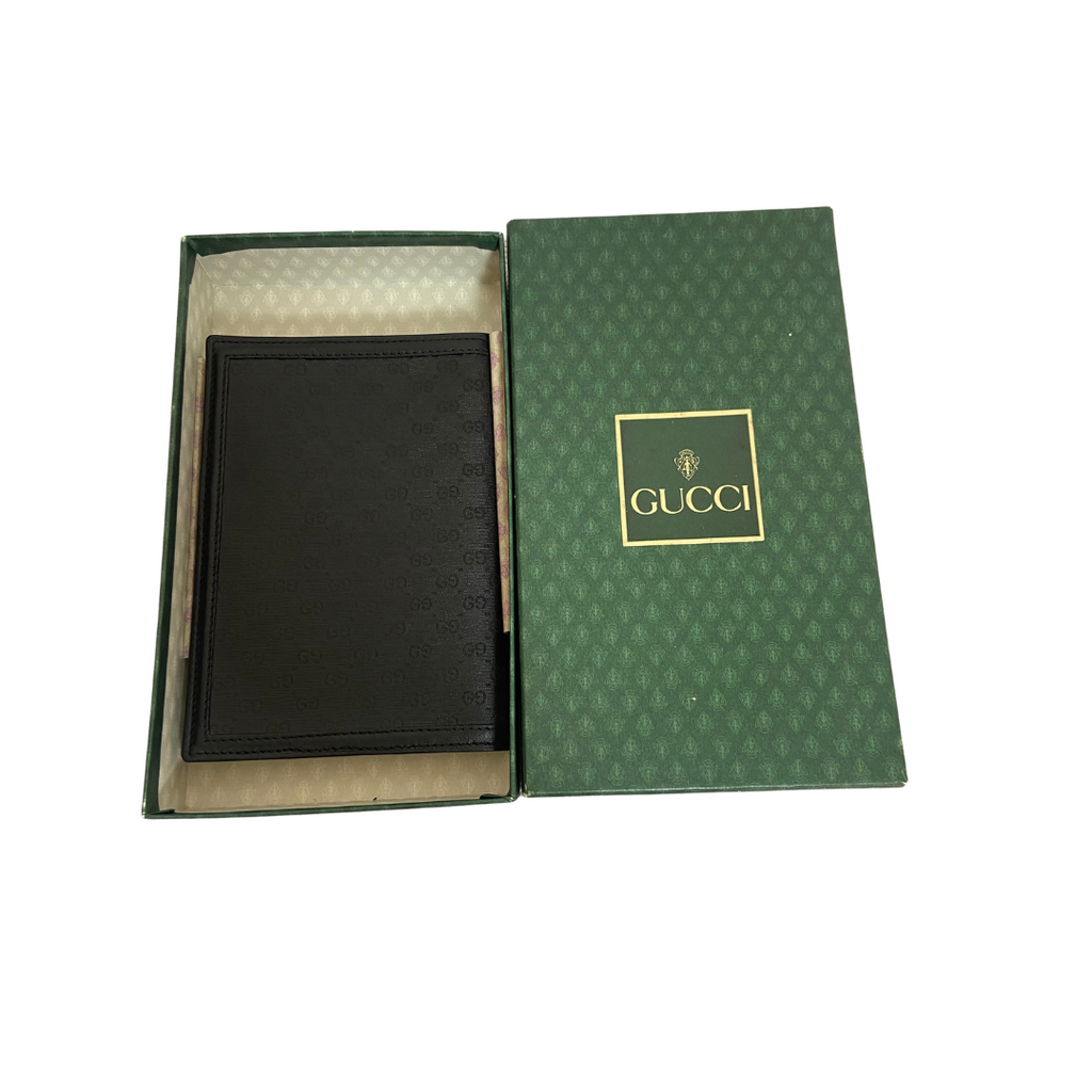 Gucci Black Canvas Monogram Passport Holder | Like New |