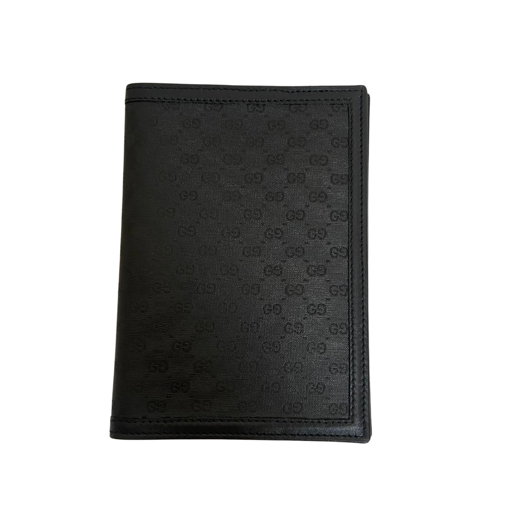 Gucci Black Canvas Monogram Passport Holder | Like New |