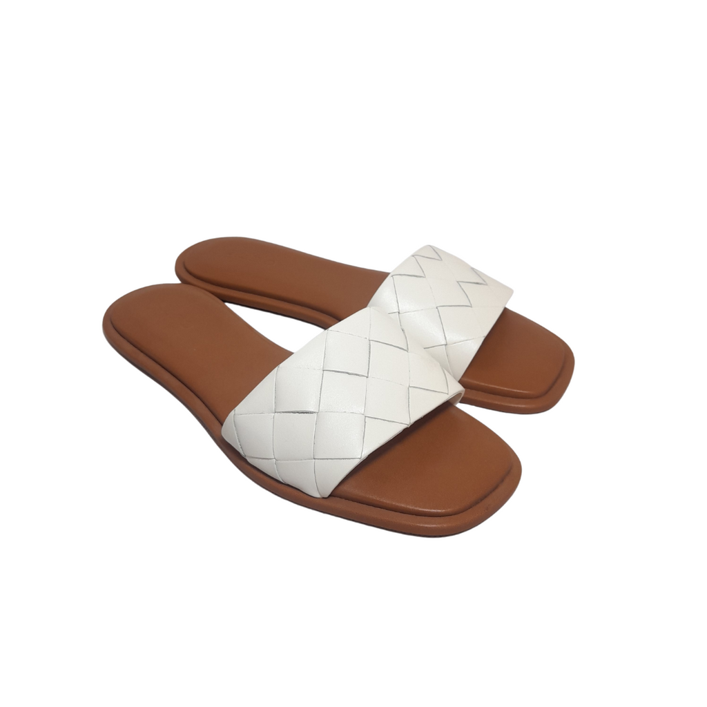 ALDO White Woven Slides | Like New |