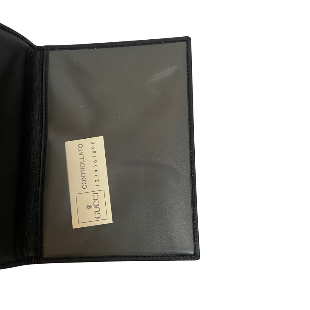 Gucci Black Canvas Monogram Passport Holder | Like New |