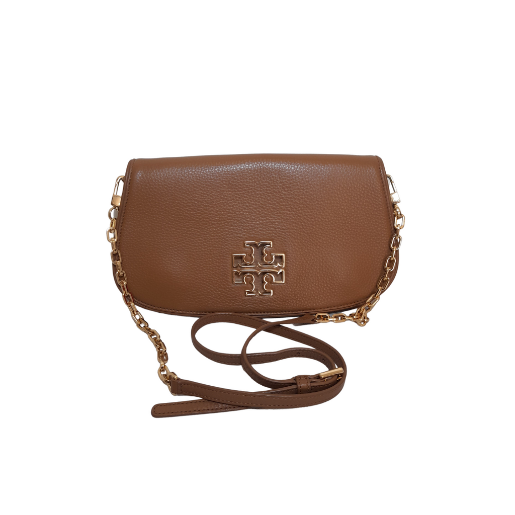 Tory Burch Brown Leather 'Britten' Convertible Clutch | Gently Used |