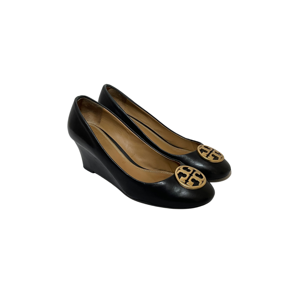 Tory Burch Black Leather 'Benton' Wedges | Pre Loved |