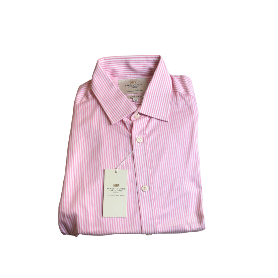 Hawes & Curtis Pink and White Striped Slim Fit Collared Shirt | Brand New |