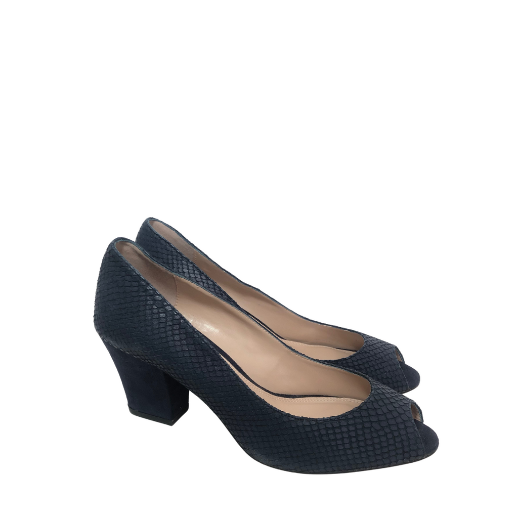 DUNE Navy Textured Peep-toe Heels | Like New |