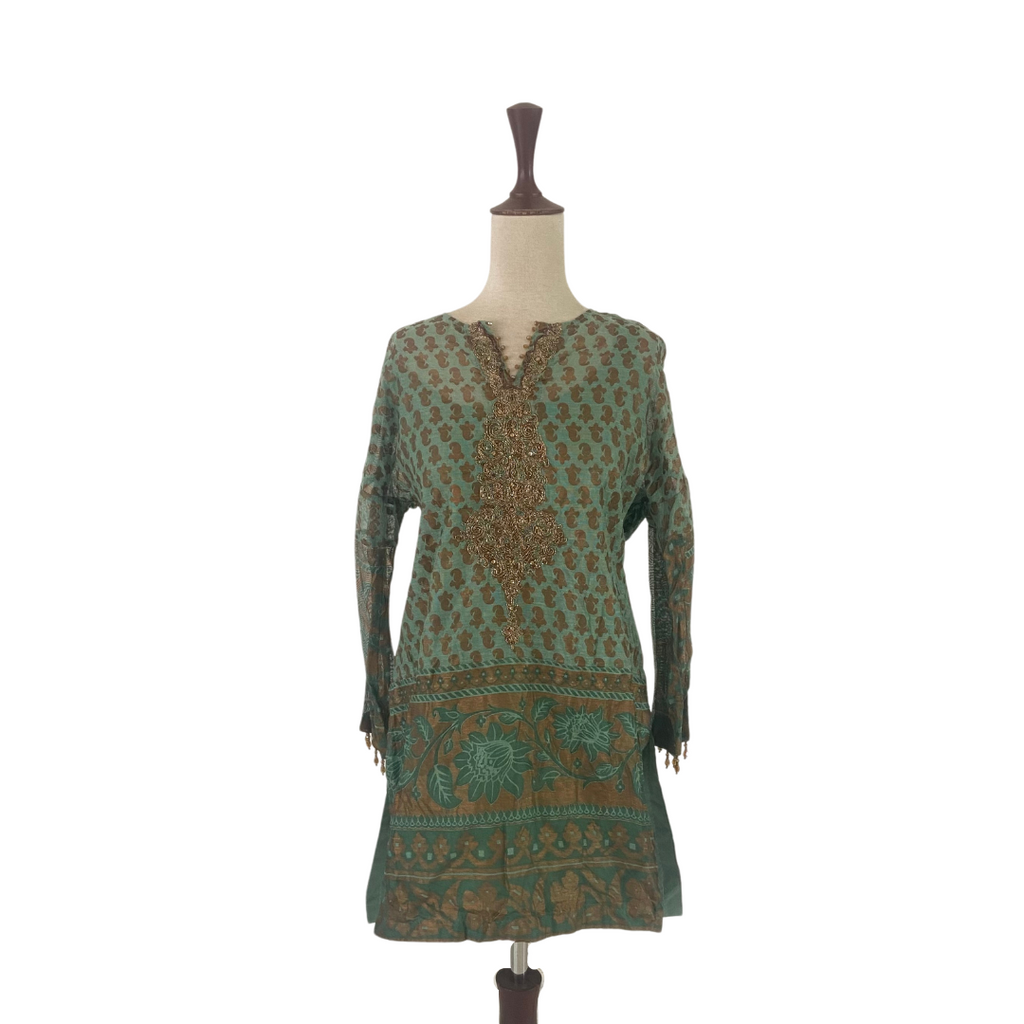 Khaadi Green & Gold Embroidered Kurta | Brand New |