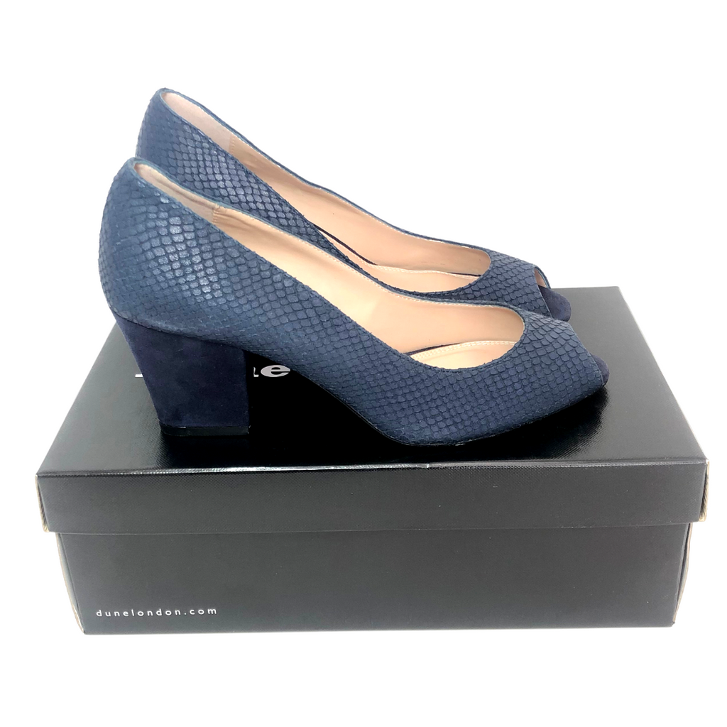 DUNE Navy Textured Peep-toe Heels | Like New |