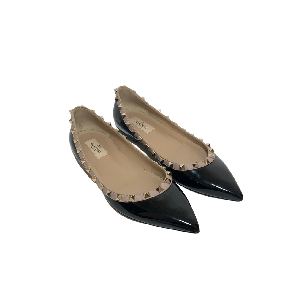 Valentino Black Patent Leather 'Rockstud' Pointed Flats | Gently Used |