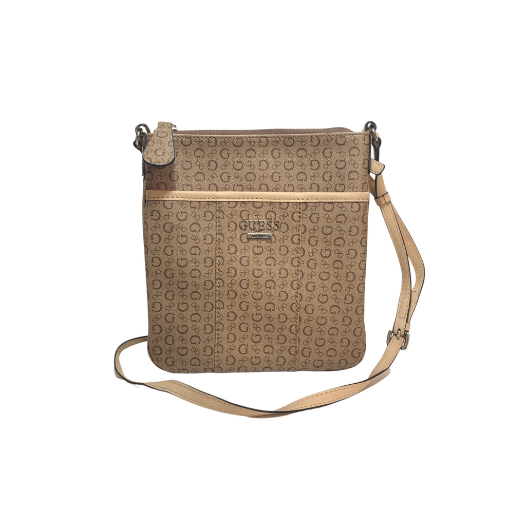 Guess Beige Monogram Crossbody Bag | Gently Used |