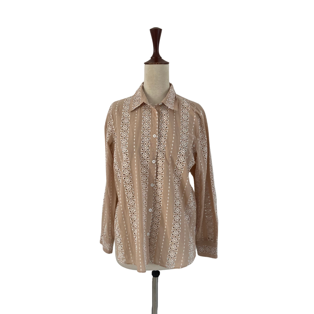 ZARA Beige Cut-out Work Collared Shirt | Gently Used |