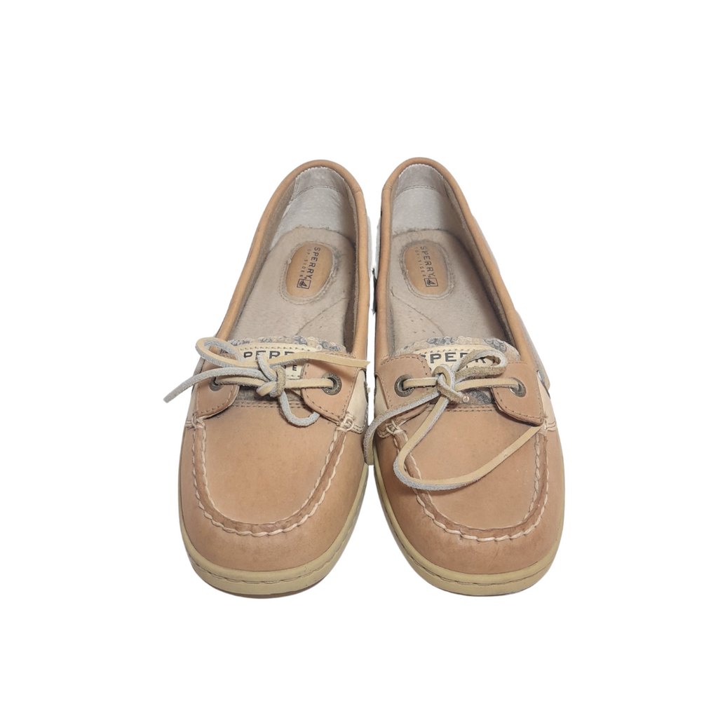 Sperry Tan Leather & Glitter Cheetah Print Boat Shoes | Like New |