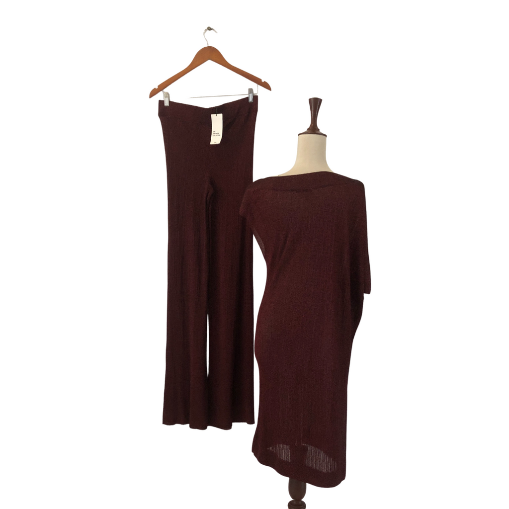 ZARA Metallic Maroon Knit Matching Set | Brand New |