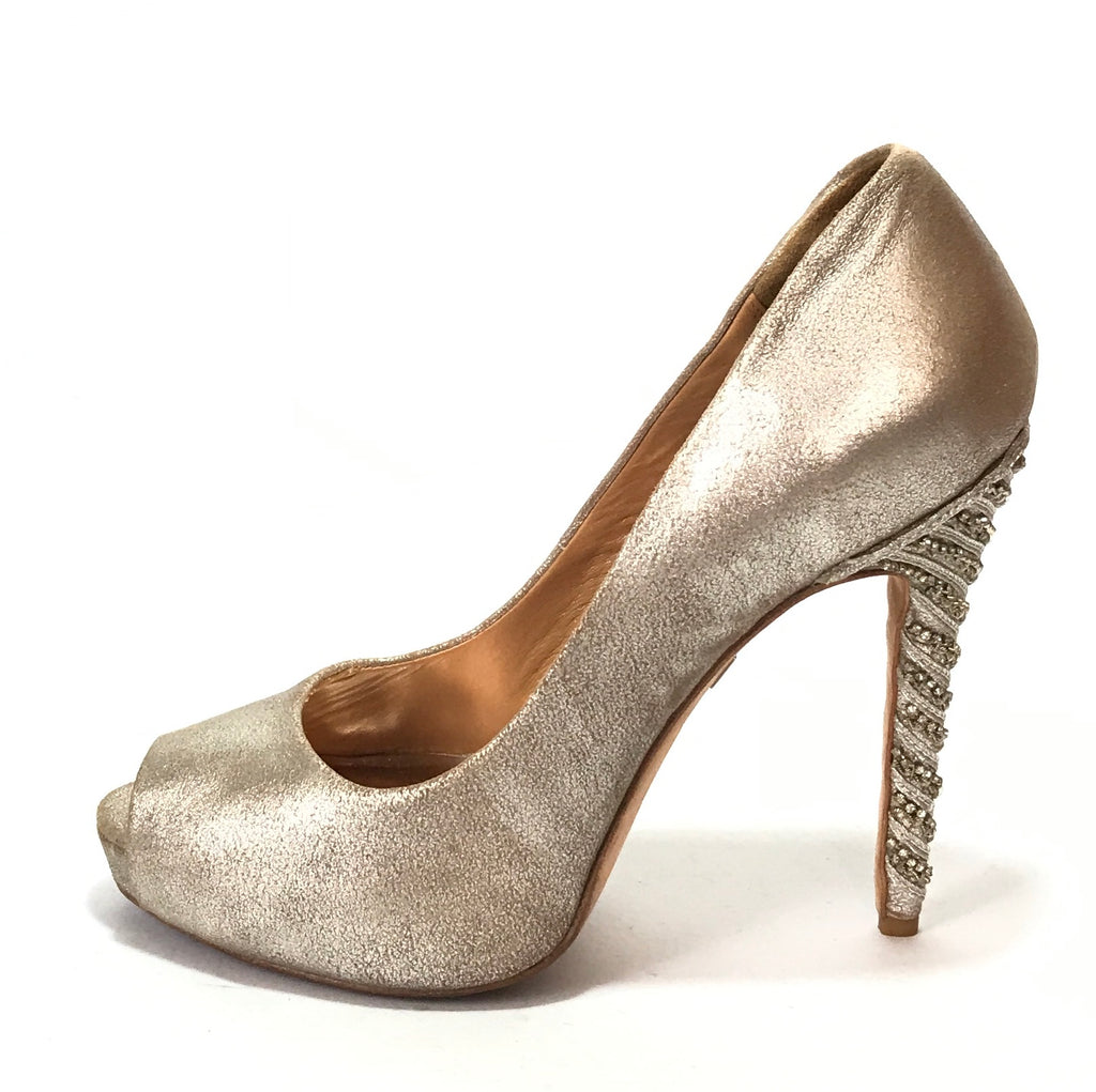 Badgley Mischka 'VIXEN' Metallic Silver Jeweled Heels | Gently Used ...