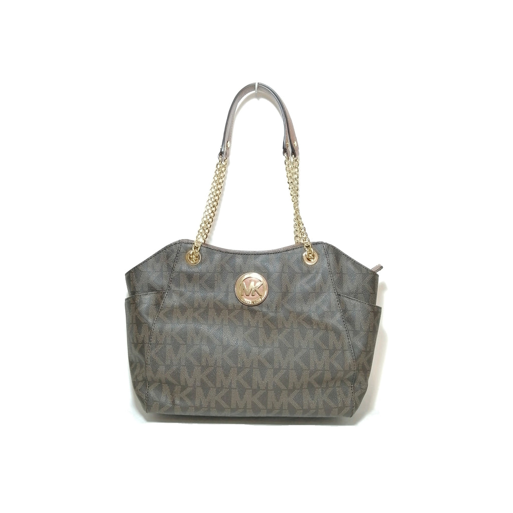 Michael Kors Brown Monogram Chain Shoulder Bag