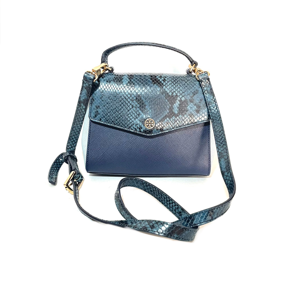 Tory Burch Blue Leather & Embossed Snakeskin 'Robinson' Mini Satchel  | Gently Used |