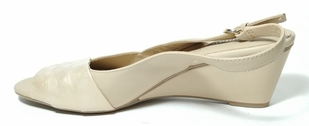 Naturalizer Beige Leather Peep Toe Wedge Sandals | Like New |