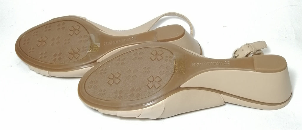 Naturalizer Beige Leather Peep Toe Wedge Sandals | Like New |