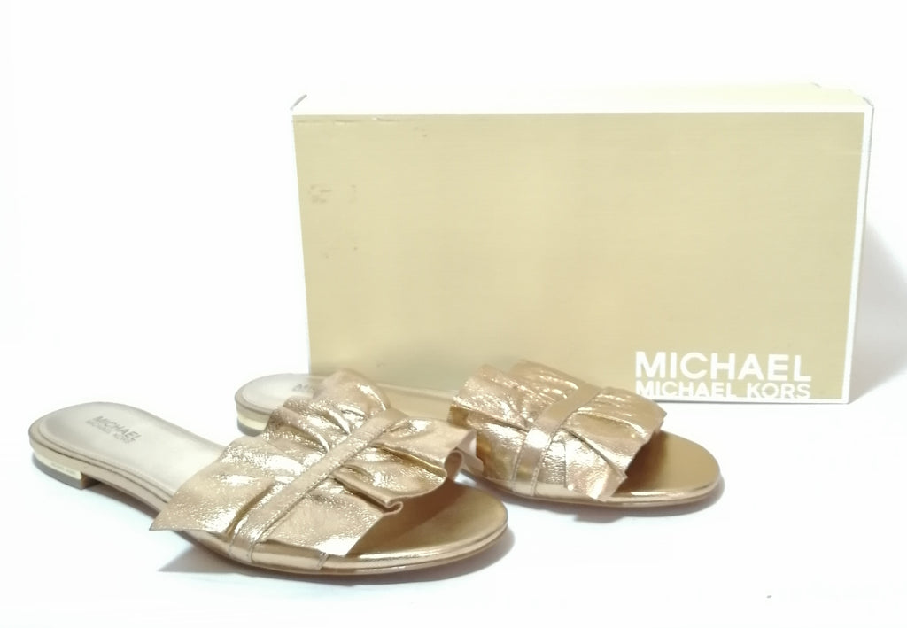 Michael Kors Gold Leather Slides 