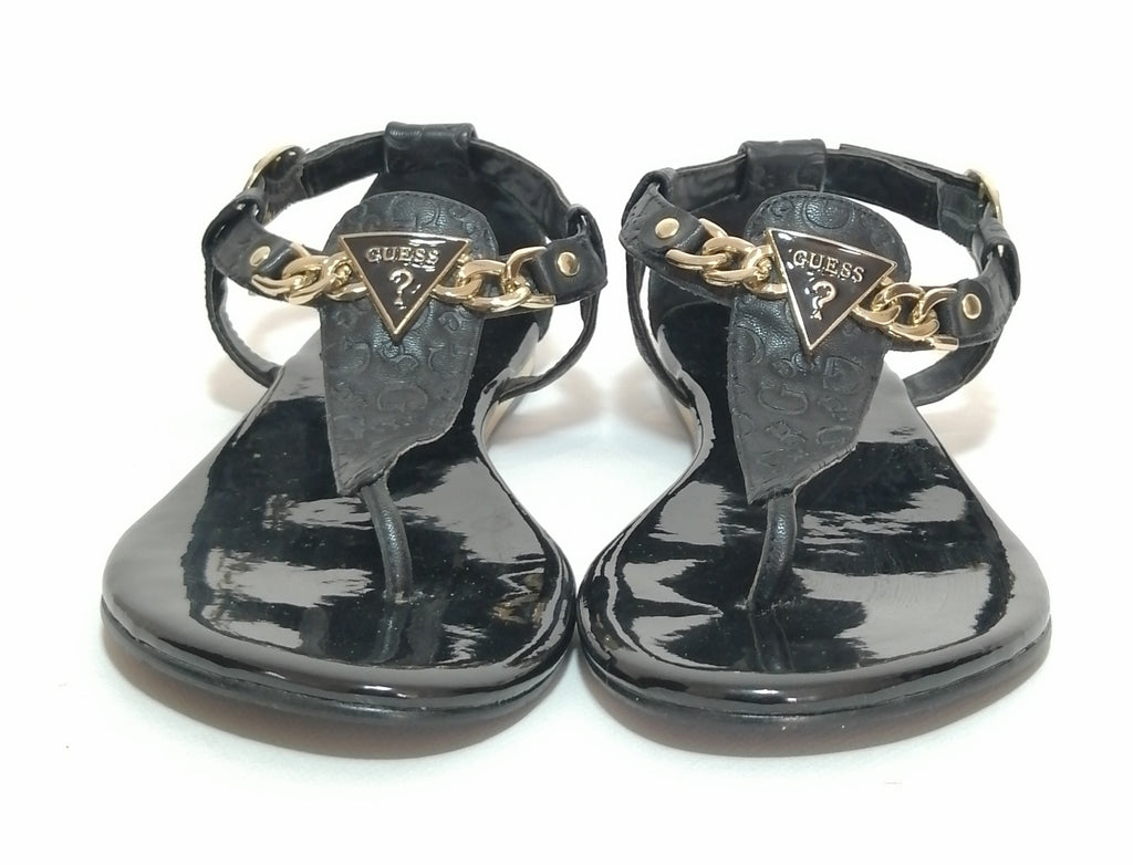 Guess Black Monogram & Gold Chain Thong Sandals | Gently Used ...