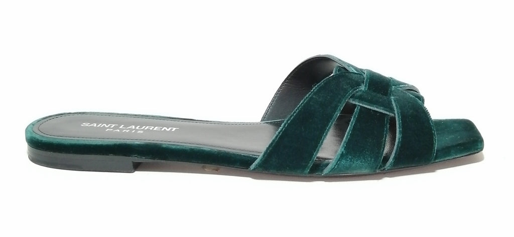 Saint Laurent Tribute Velvet Flat Sandals 