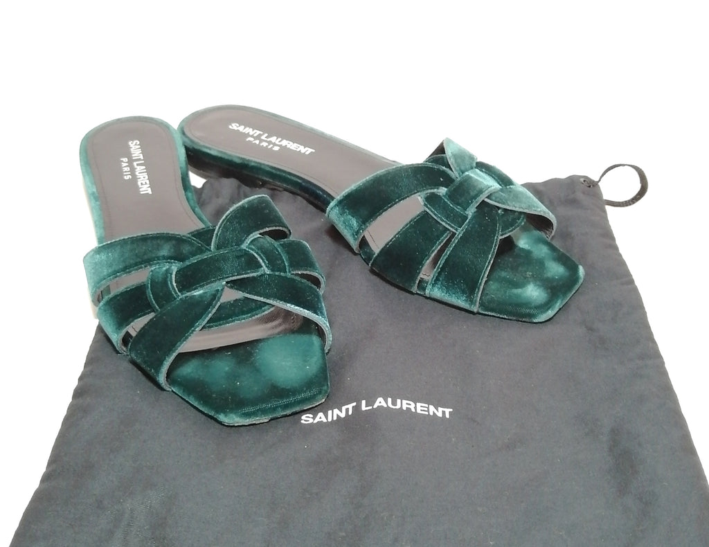 Saint Laurent Tribute Velvet Flat Sandals 