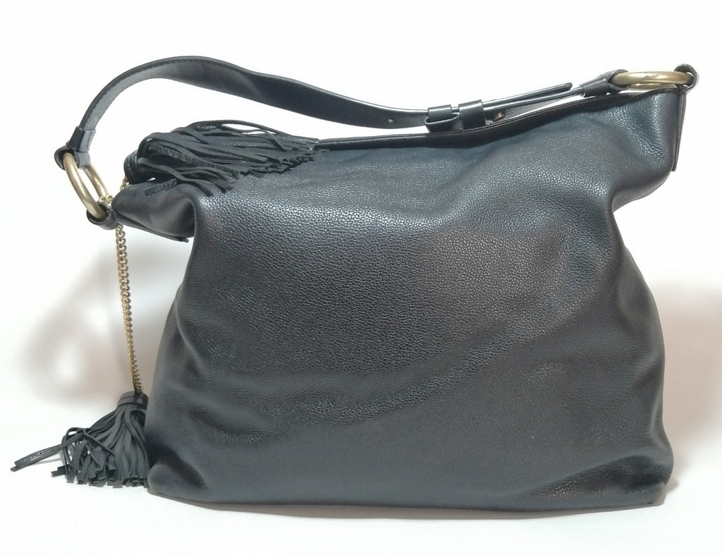Michael Kors Black Leather Tassels Hobo Shoulder Bag