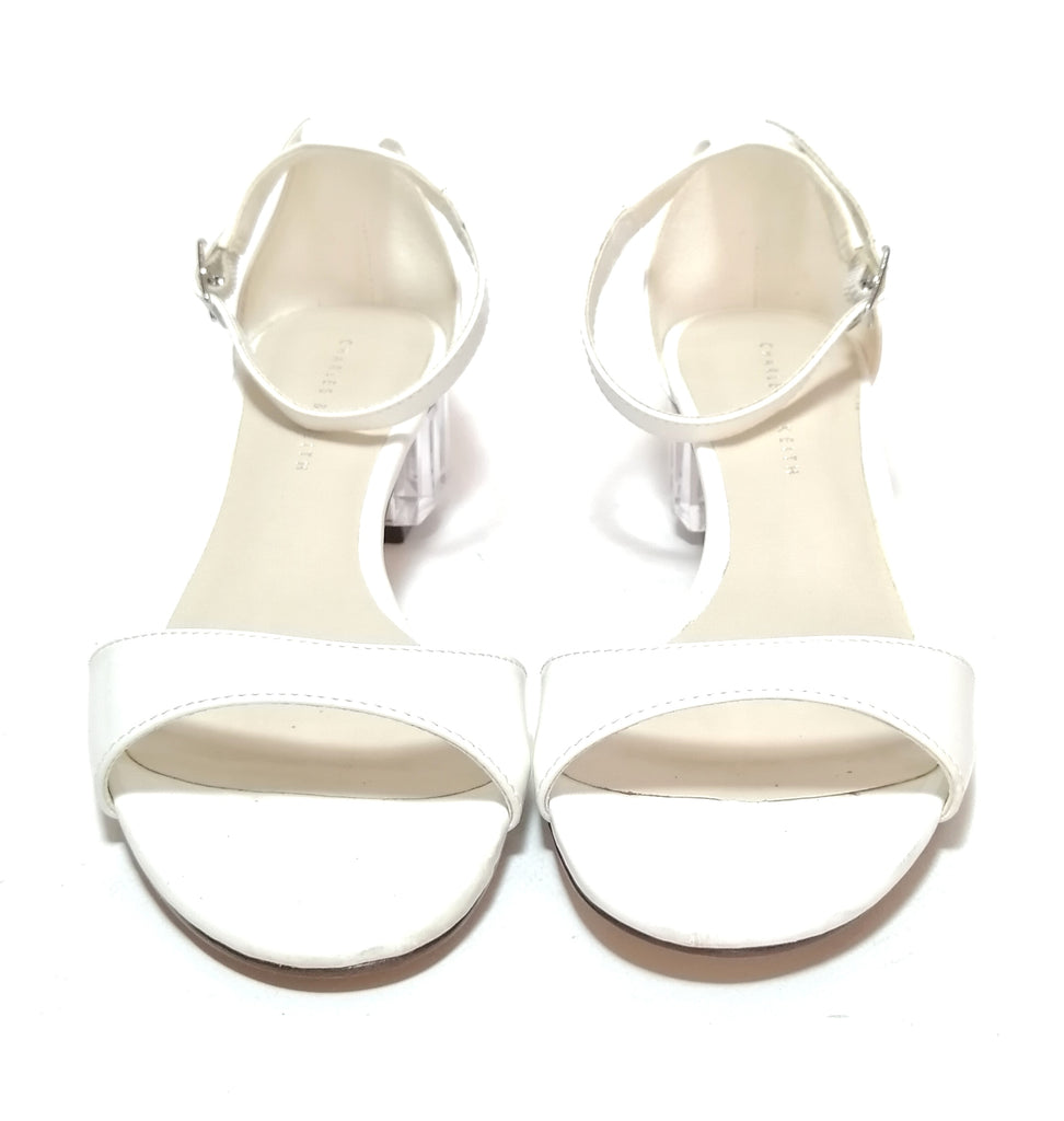 Charles & Keith Crystal Block Heel White Sandals | Gently Used ...