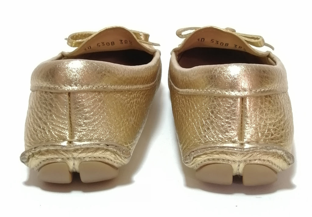 Prada Gold Pebbled Leather Driving Loafers