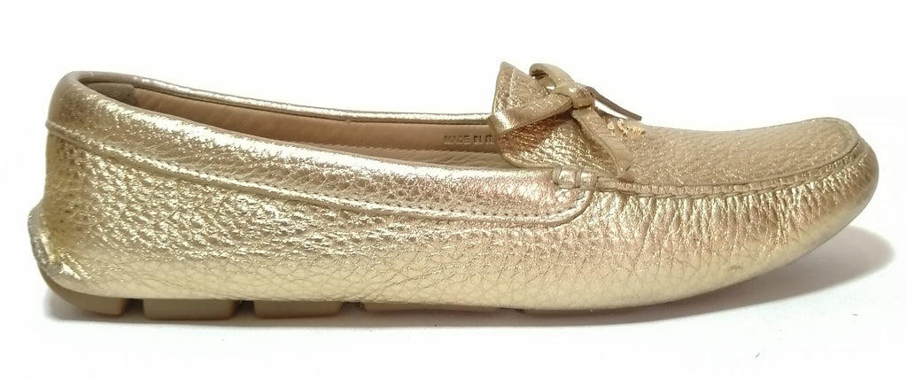 Prada Gold Pebbled Leather Driving Loafers
