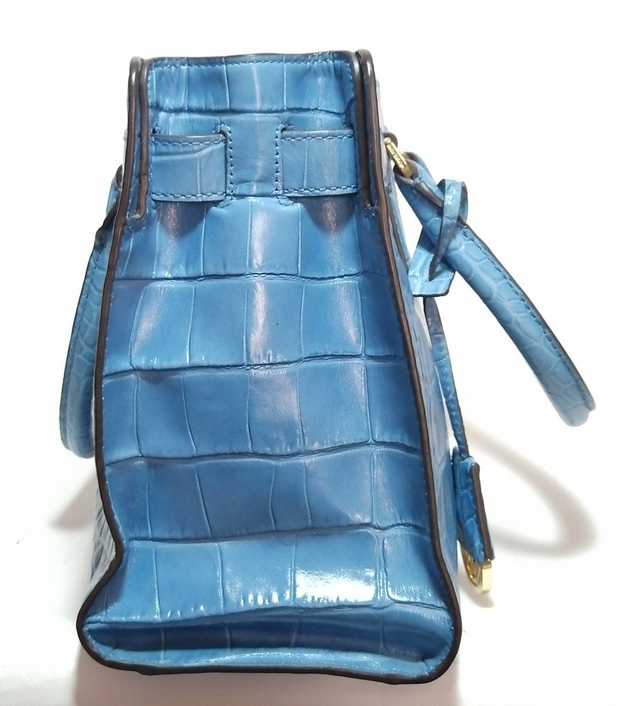 Michael Kors Dillon E/W Croc Embossed Blue Leather Satchel