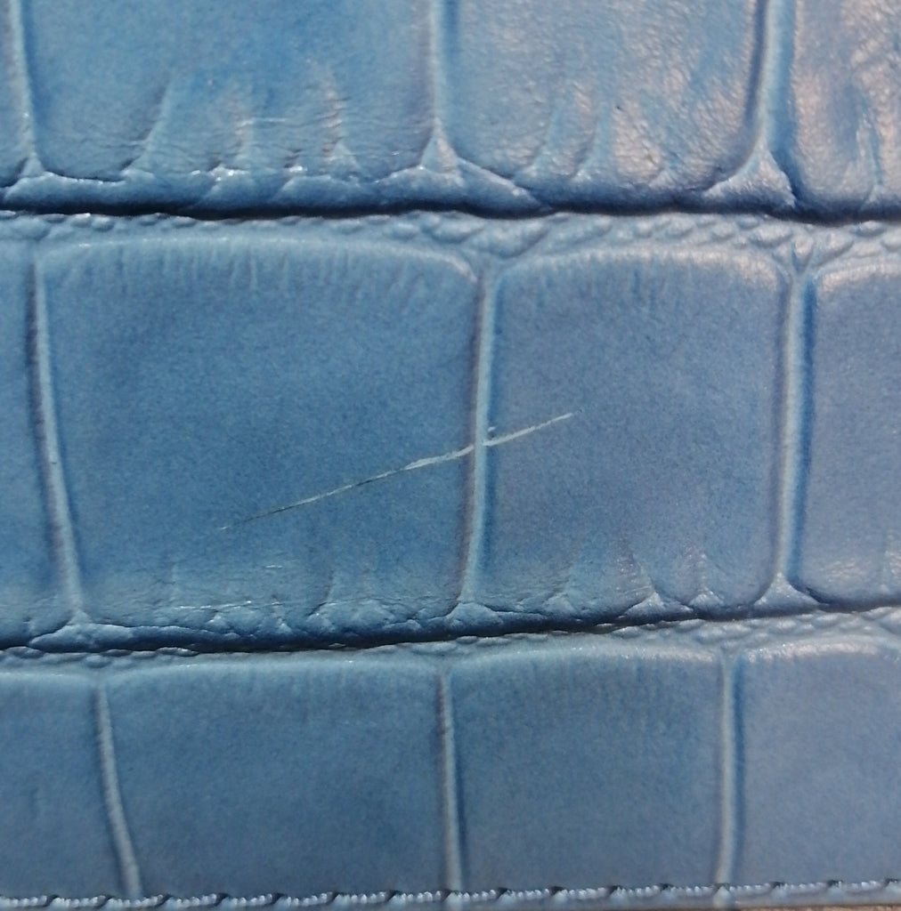 Michael Kors Dillon E/W Croc Embossed Blue Leather Satchel