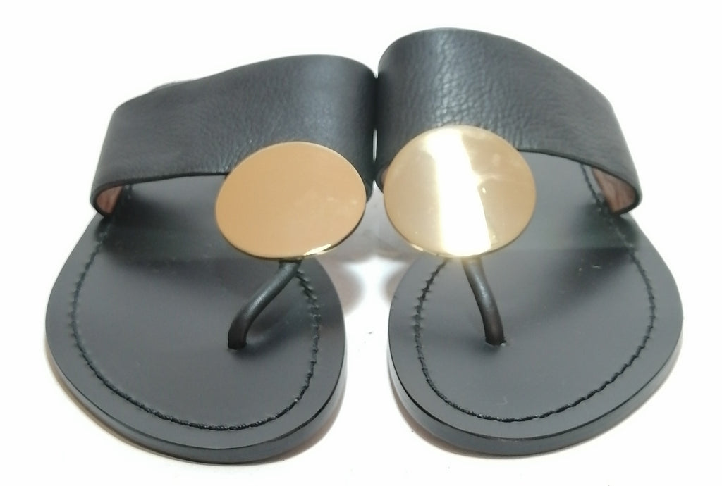 Tory Burch Patos Disk Black Leather Sandals | Brand New |