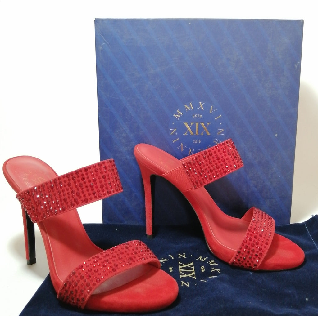 XIX 'Nicole' Red Rhinestone Dual Strap Heels | Gently Used |