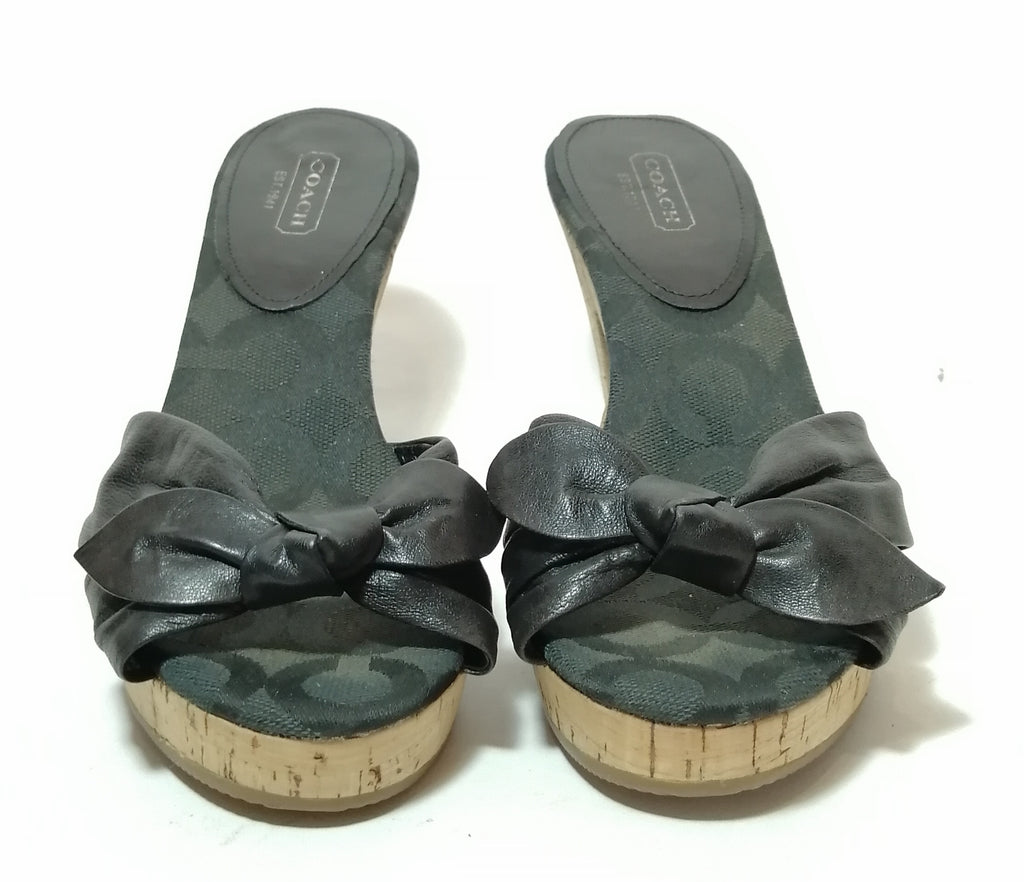 Coach 'Karen' Black Bow Cork Block Heel Wedges | Gently Used |