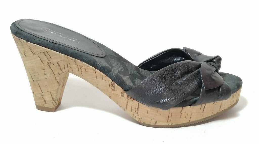 Coach 'Karen' Black Bow Cork Block Heel Wedges | Gently Used |