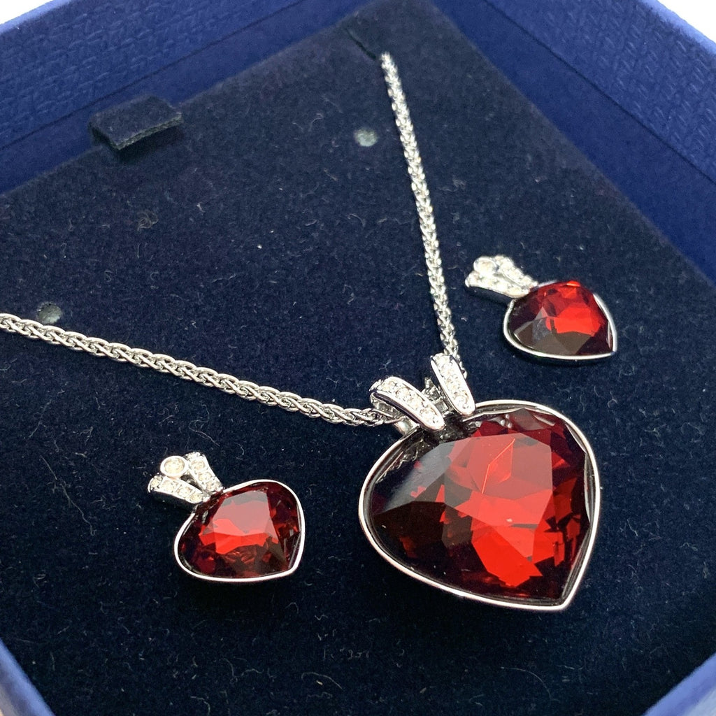 Swarovski Red Crystal Earrings & Necklace Set | Like New |