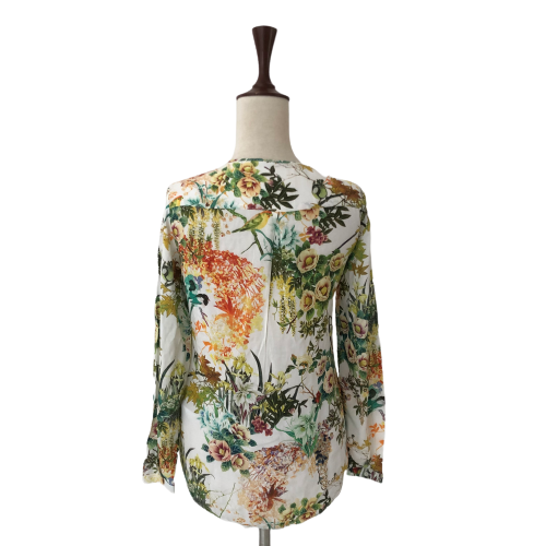 ZARA White Floral Printed Long-sleeved Shirt | Gently Used |