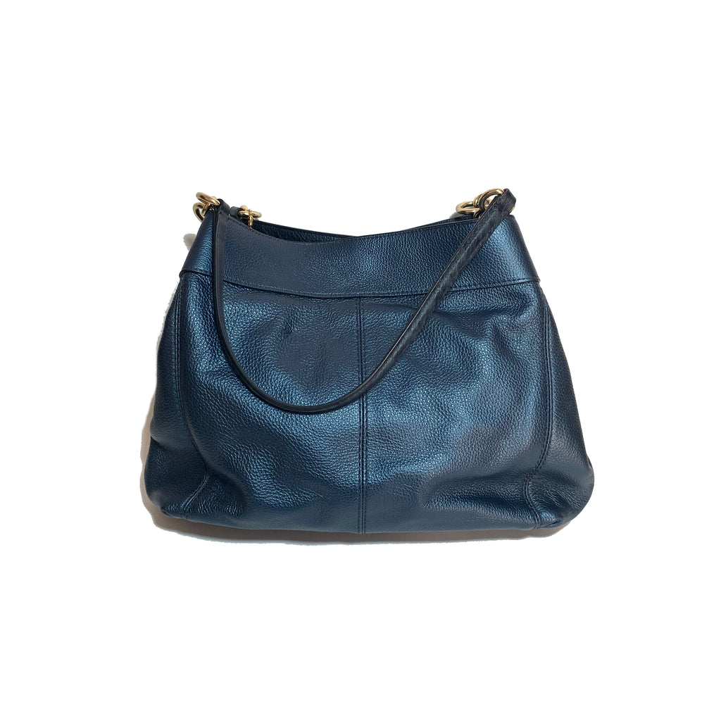 Coach Metallic Blue Leather Shoulder Bag | Like New |